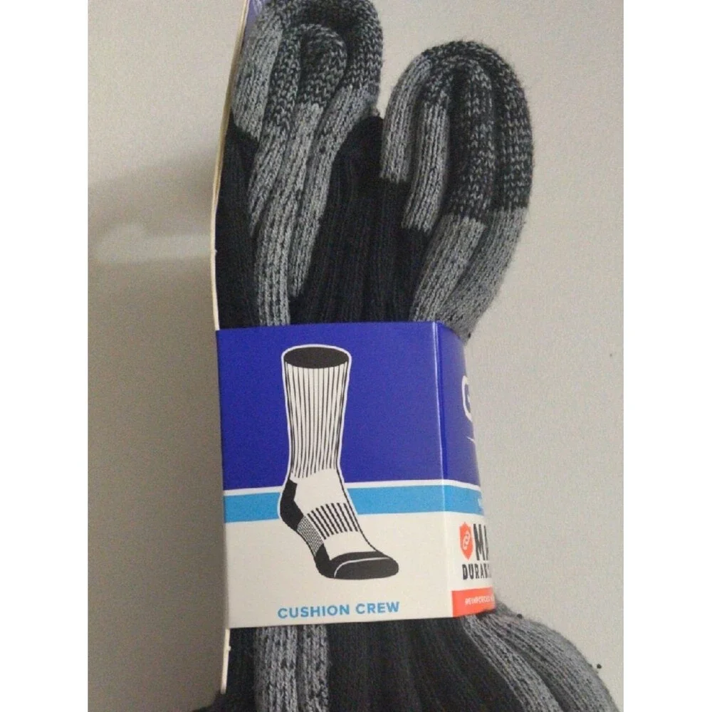 Gildan Men's Max Durability Cushion Crew Socks - Black & Gray New Size 6-12